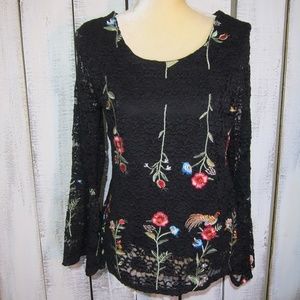 Anthropologie Solitaire Lace Embroidered Top Small